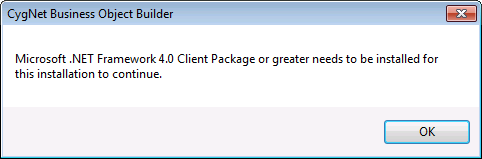 CygNet Business Object Builder Installation error message